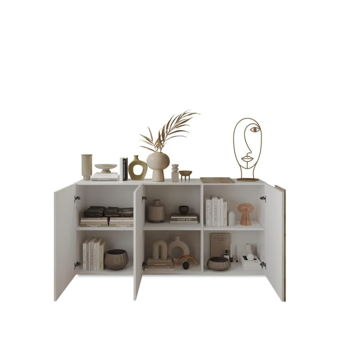 3S. x Home Commode 3 portes Blanc lacqué brillant chene Clearance