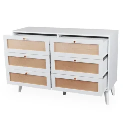 3S. x Home Commode 6 tiroirs avec cannage Dalgora Blanc Hot