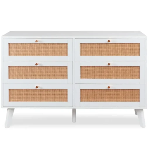 3S. x Home Commode 6 tiroirs avec cannage Dalgora Blanc Hot
