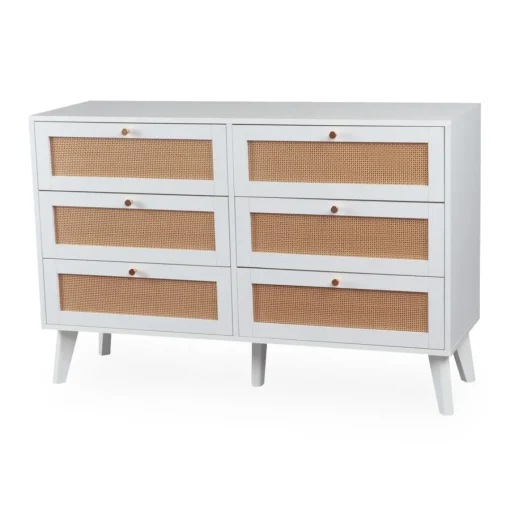 3S. x Home Commode 6 tiroirs avec cannage Dalgora Blanc Hot