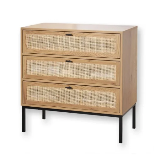 Calicosy Commode 3 Tiroirs Façade Rotin en bois Beige Outlet