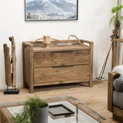 Macabane Commode ANDRIAN 2 Tiroirs Bois Pin Recyclé New