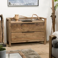 Macabane Commode ANDRIAN 2 Tiroirs Bois Pin Recyclé New