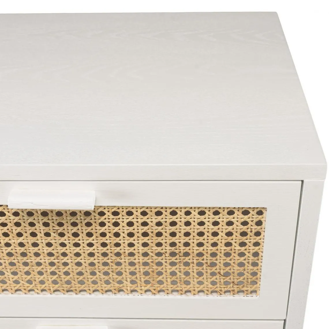 Macabane Commode he 3 tiroirs cannage naturel SANDRO Blanc New