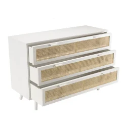 Macabane Commode he 3 tiroirs cannage naturel SANDRO Blanc New