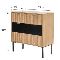 Nordlys Commode Chambre Scandinave Bois Metal 3 Tiroirs Rangement Marron