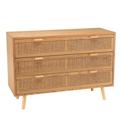 Macabane Commode couleur naturel 3 tiroirs cannage RODRIGO Beige Hot