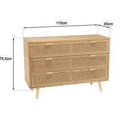 Macabane Commode couleur naturel 3 tiroirs cannage RODRIGO Beige Hot