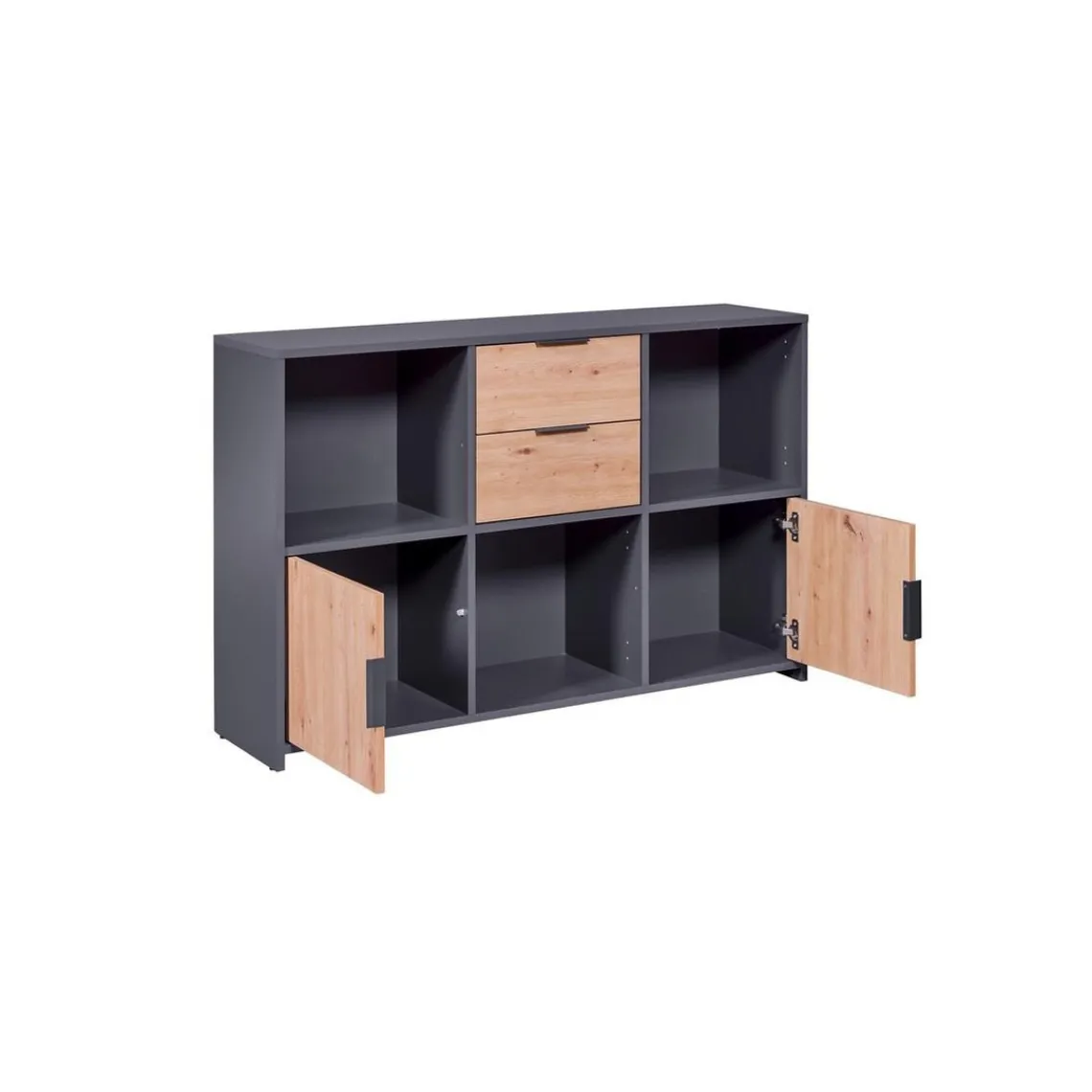 3S. x Home Commode PEPETO 2 portes & 2 tiroirs coloris chêne Artisan /anthracite