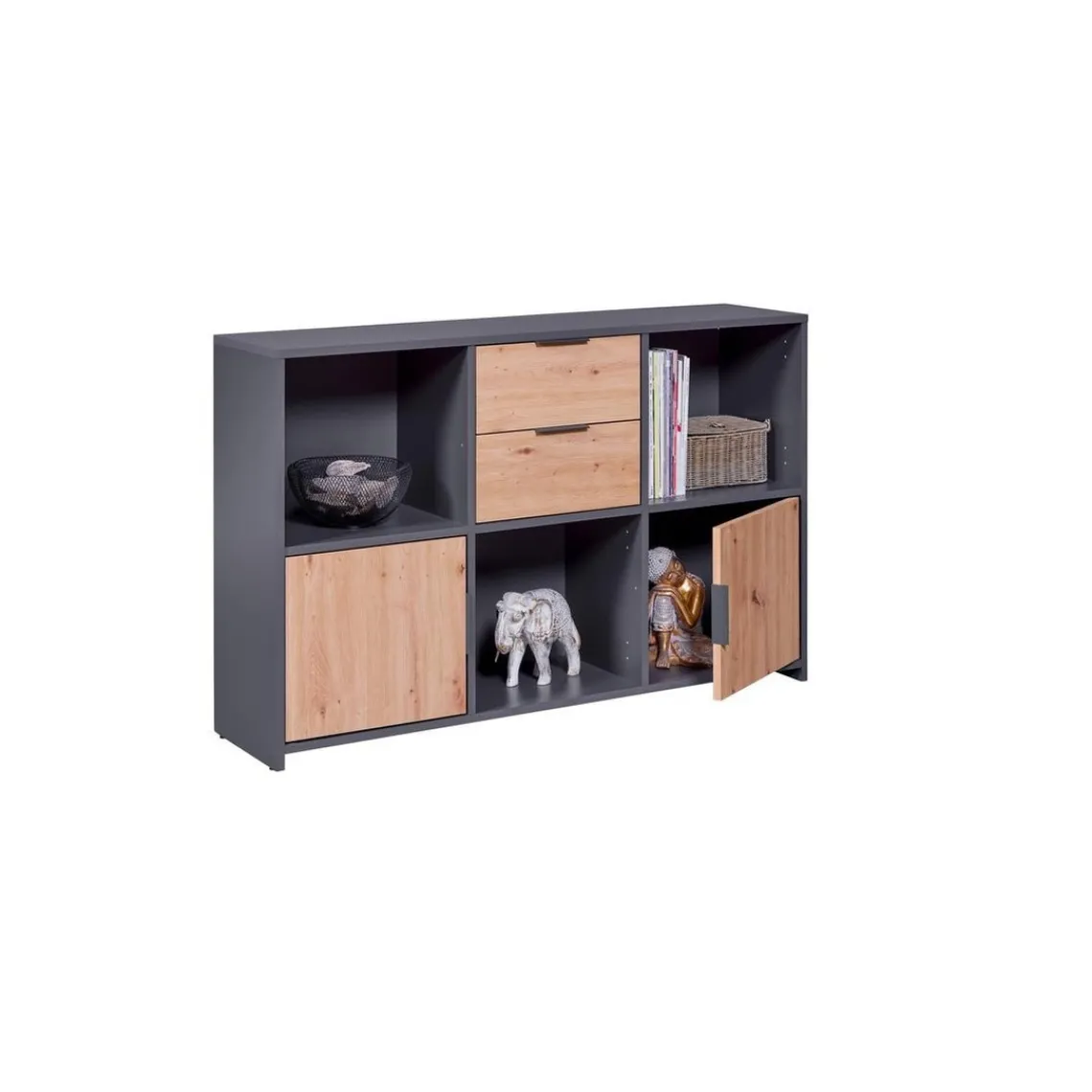 3S. x Home Commode PEPETO 2 portes & 2 tiroirs coloris chêne Artisan /anthracite