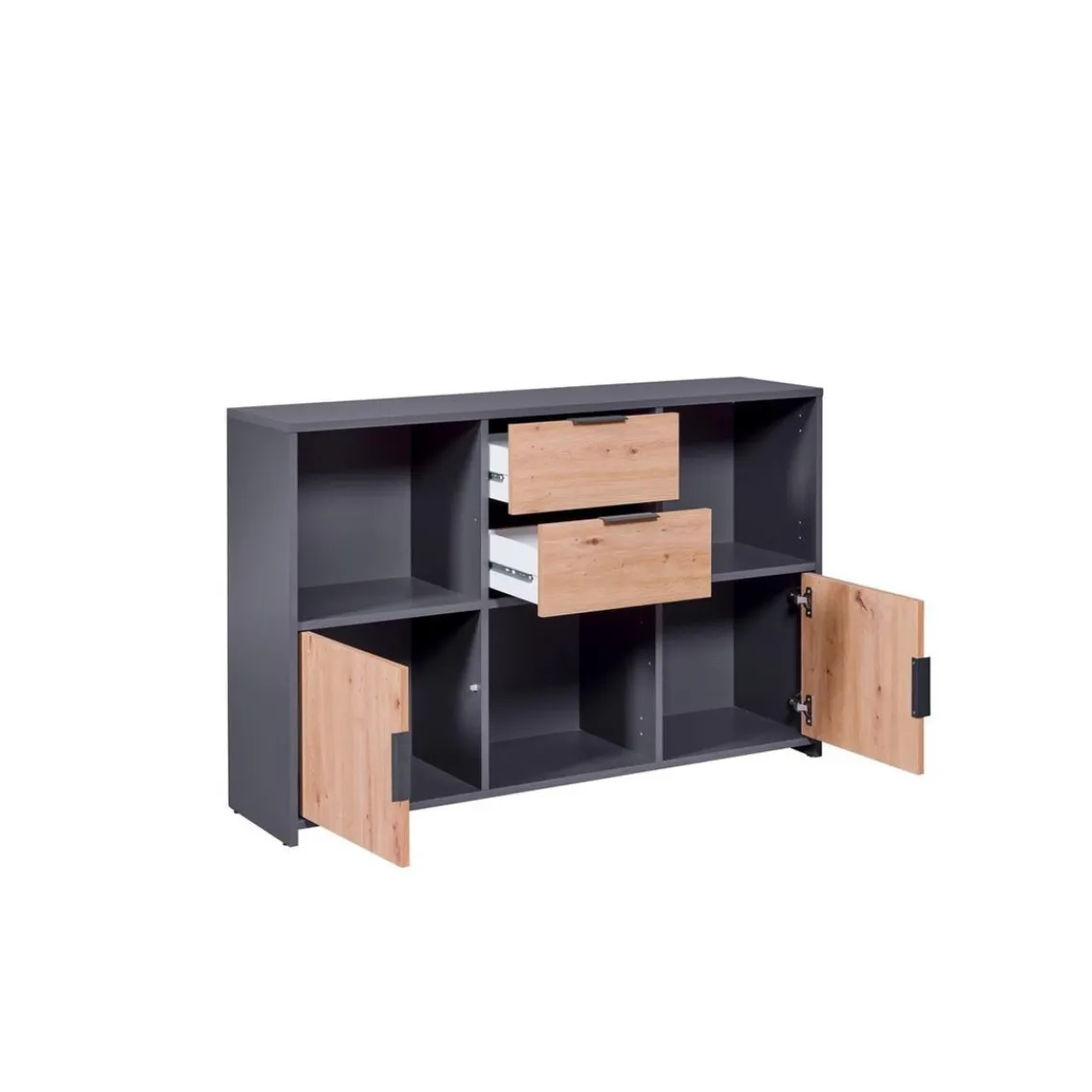 3S. x Home Commode PEPETO 2 portes & 2 tiroirs coloris chêne Artisan /anthracite