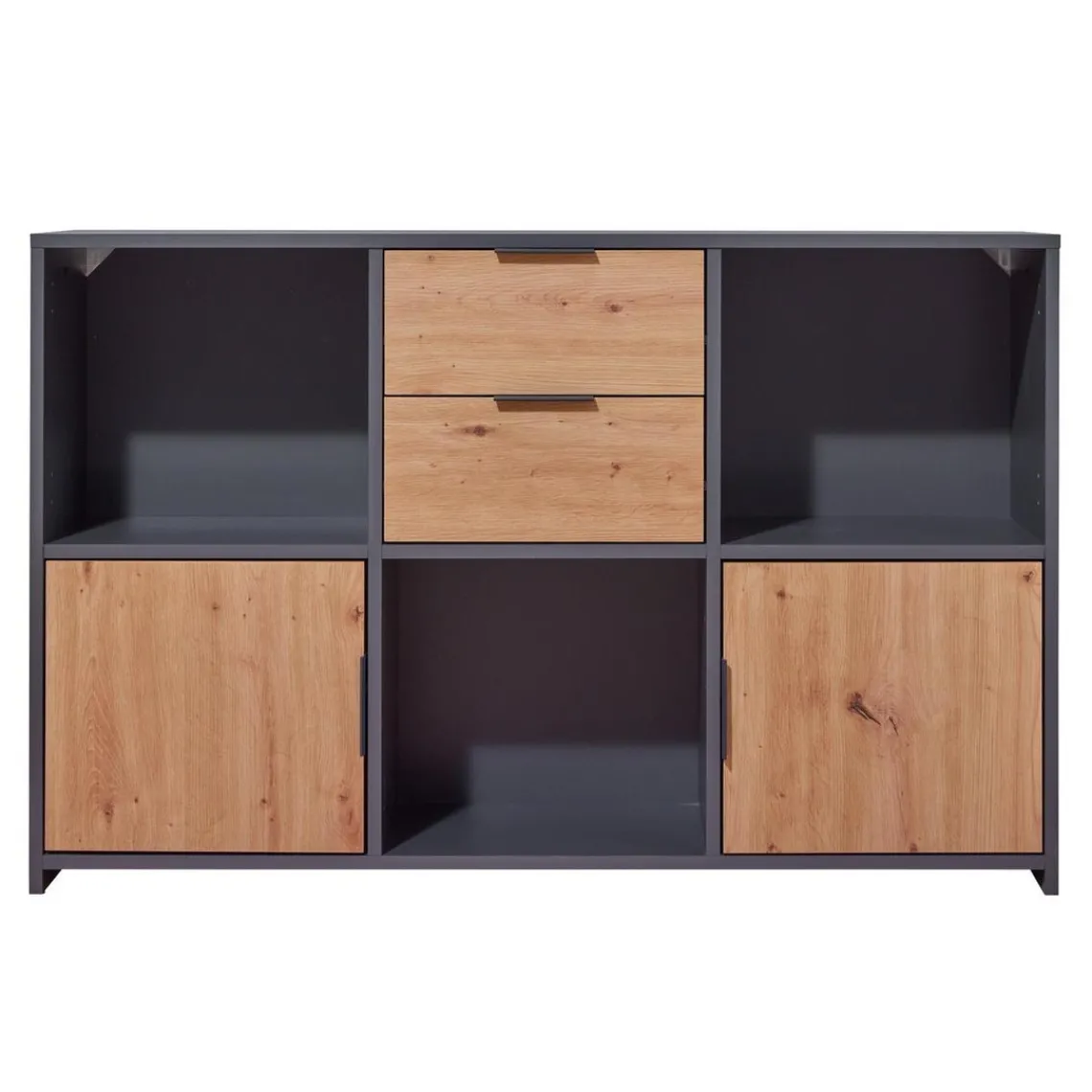 3S. x Home Commode PEPETO 2 portes & 2 tiroirs coloris chêne Artisan /anthracite