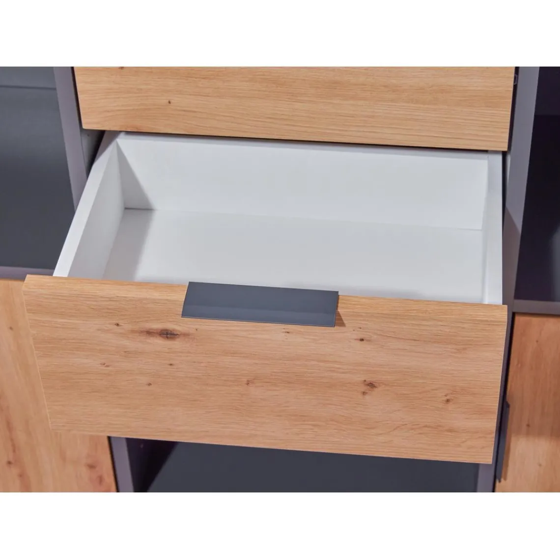 3S. x Home Commode PEPETO 2 portes & 2 tiroirs coloris chêne Artisan /anthracite