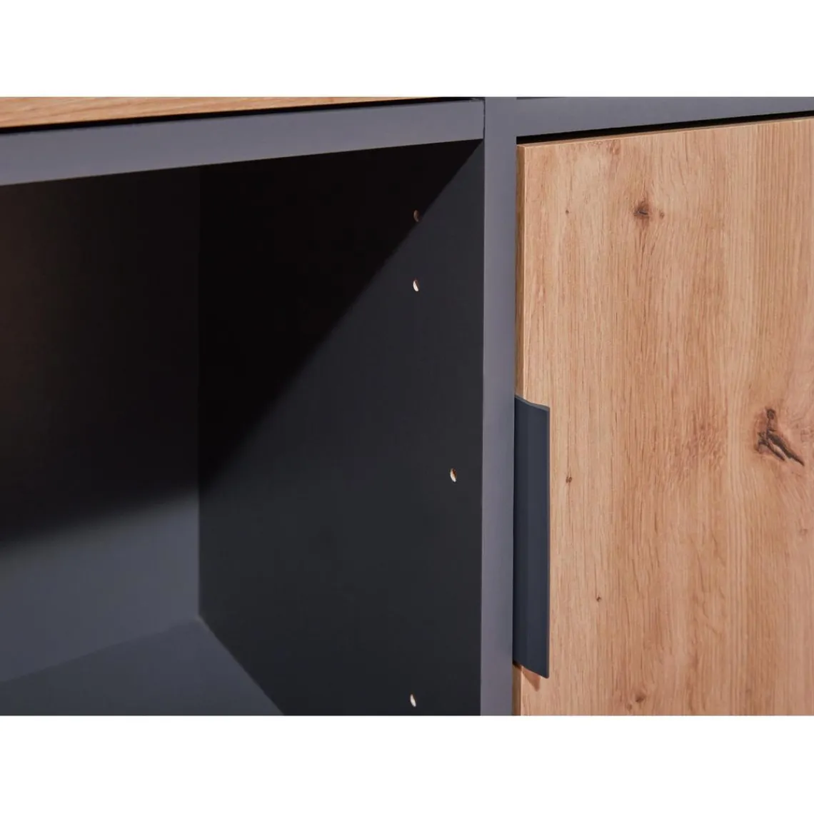 3S. x Home Commode PEPETO 2 portes & 2 tiroirs coloris chêne Artisan /anthracite