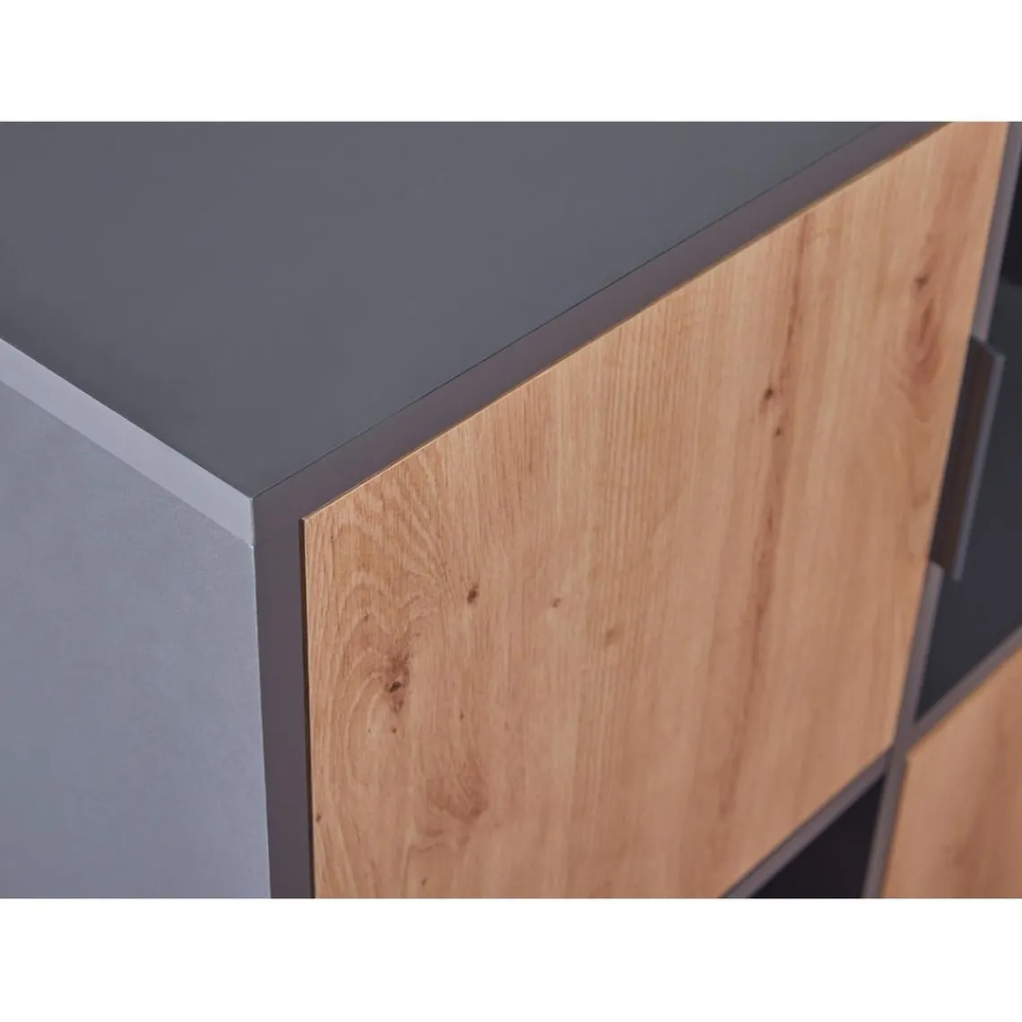 3S. x Home Commode PEPETO 2 portes & 2 tiroirs coloris chêne Artisan /anthracite