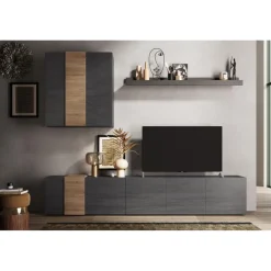 3S. x Home Composition murale meuble TV, étagère et buffet mural, gris titan Best