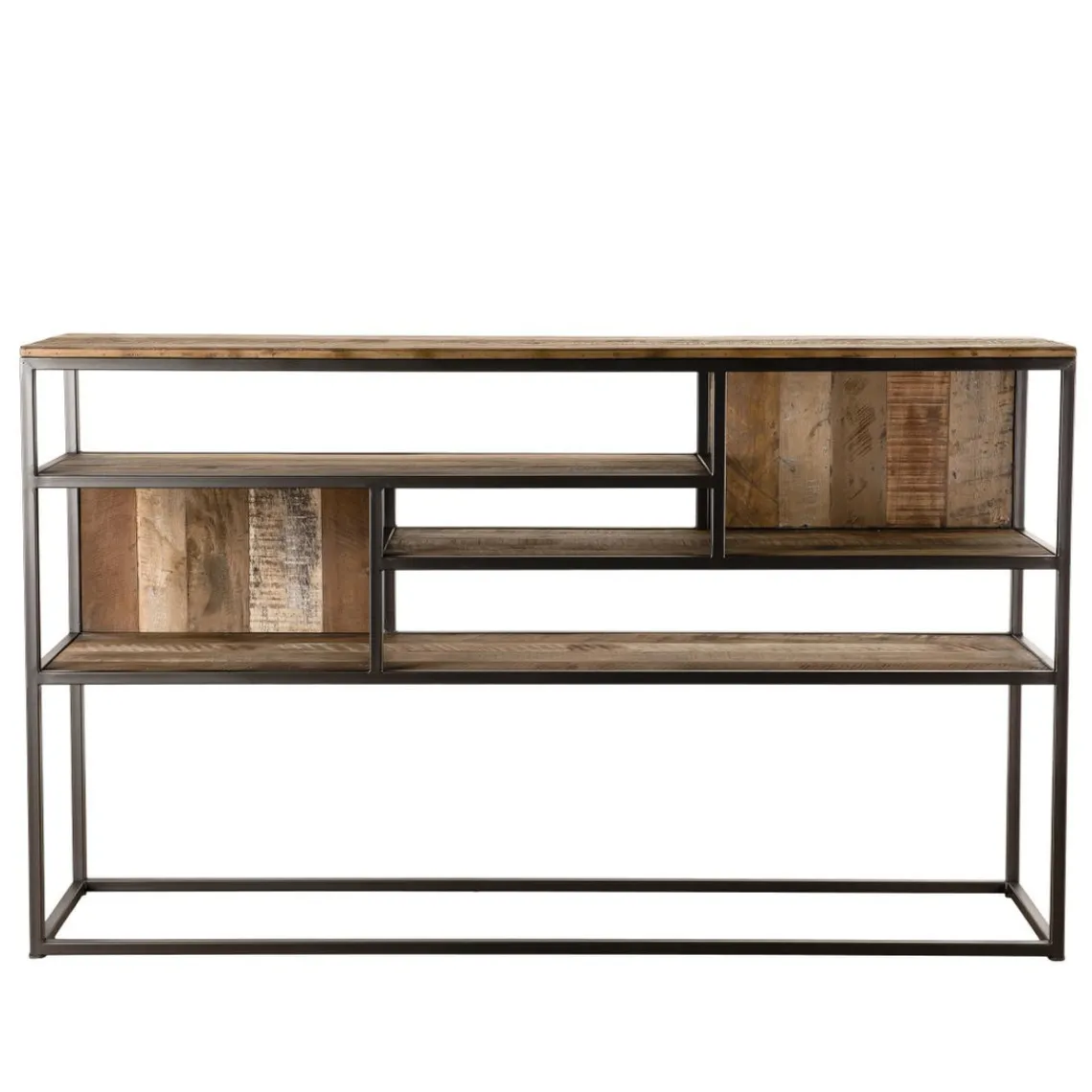 Macabane Console 4 niveaux en teck recyclé acacia mahogany métal noir Discount