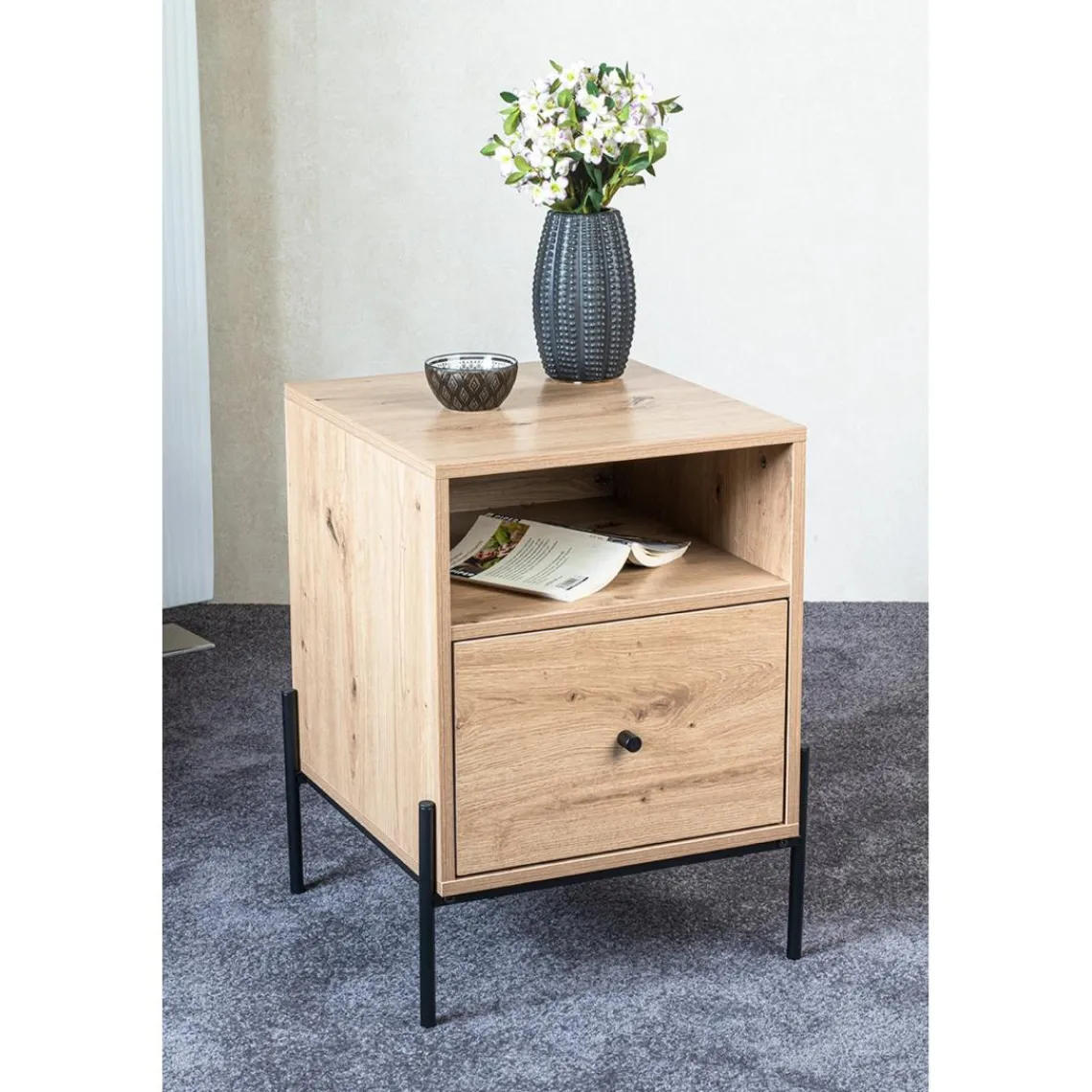3S. x Home Console 1 tiroir et 1 étagère décor chêne Clearance