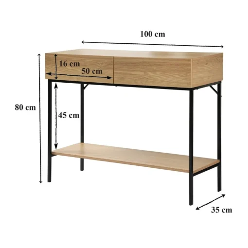 Calicosy Console 2 Tiroirs 1 Tablette Décor Bois en bois Beige Discount