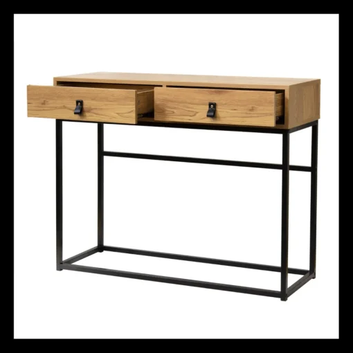 Calicosy Console 2 tiroirs avec pieds en métal effet chêne Beige