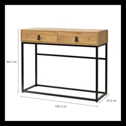 Calicosy Console 2 tiroirs avec pieds en métal effet chêne Beige