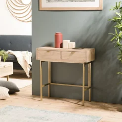 Macabane Console ALINE 2 Tiroirs Pieds Métal Doré Sale