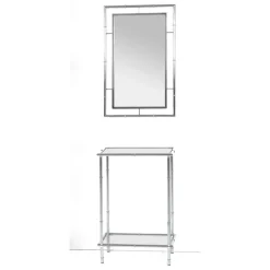 3S. x Home Console chromée avec plateaux en verre trempé transparent et structure en métal