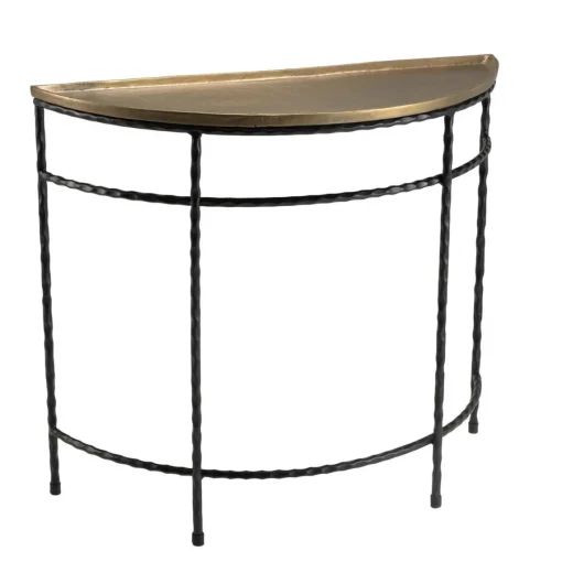 Macabane Console demi-lune 90x36cm alu doré pieds métal noirs torsadés JOHAN Hot