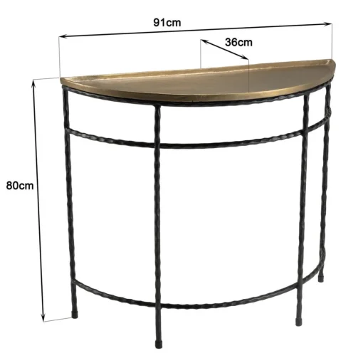 Macabane Console demi-lune 90x36cm alu doré pieds métal noirs torsadés JOHAN Hot