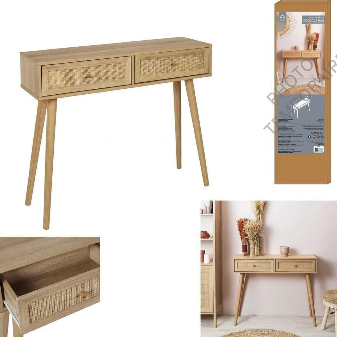 3S. x Home Console d'Entrée 2 Tiroirs en Bois Hot