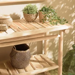 Macabane Console double plateau en branches de Teck naturel WILL Beige Sale