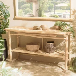 Macabane Console double plateau en branches de Teck naturel WILL Beige Sale