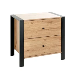 3S. x Home Console en métal noir avec 2 tiroirs décor chêne Clearance