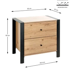 3S. x Home Console en métal noir avec 2 tiroirs décor chêne Clearance