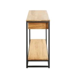 3S. x Home Console en métal noir avec étagères et tiroirs en chêne New