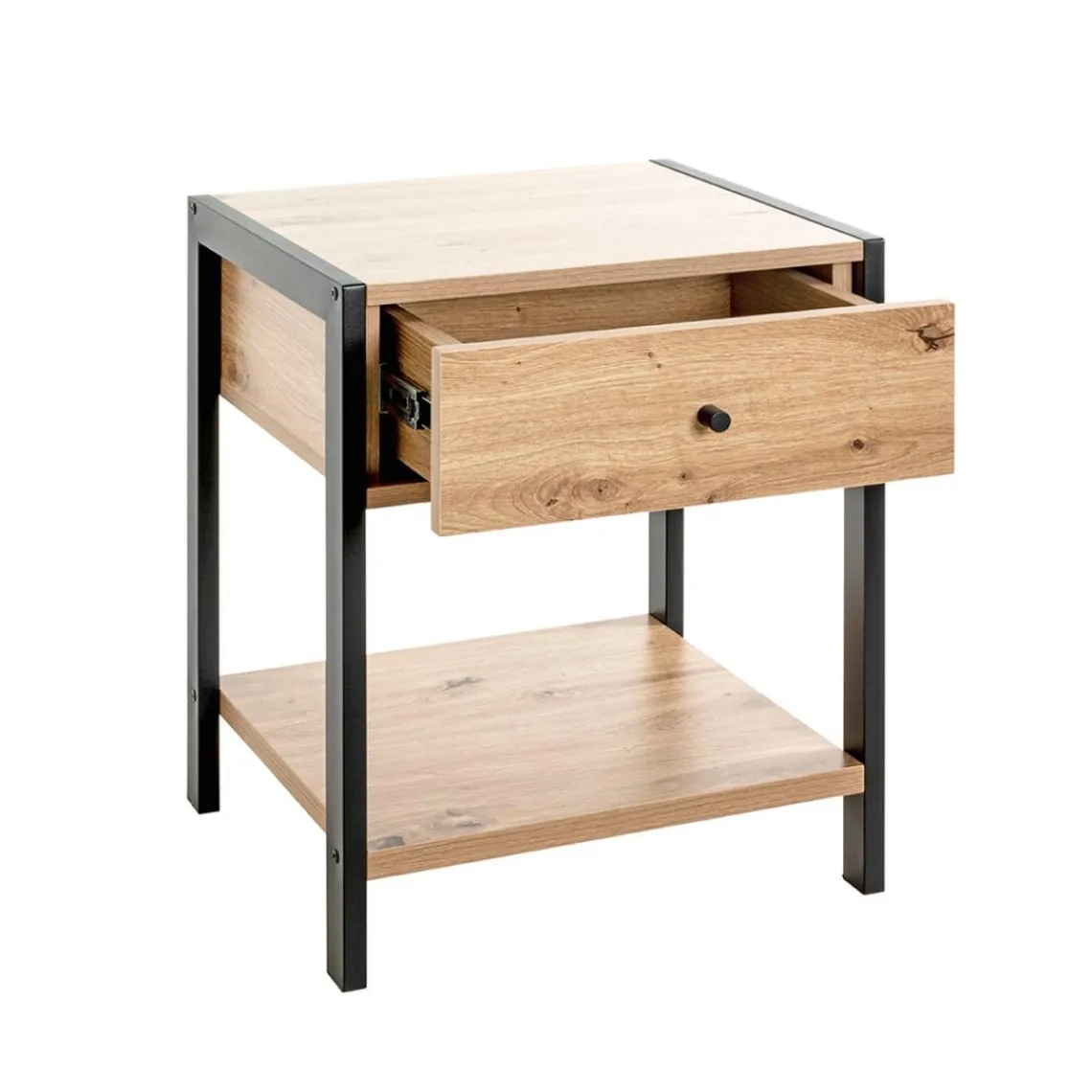 3S. x Home Console en métal noir étagères et tiroir décor chêne Clearance