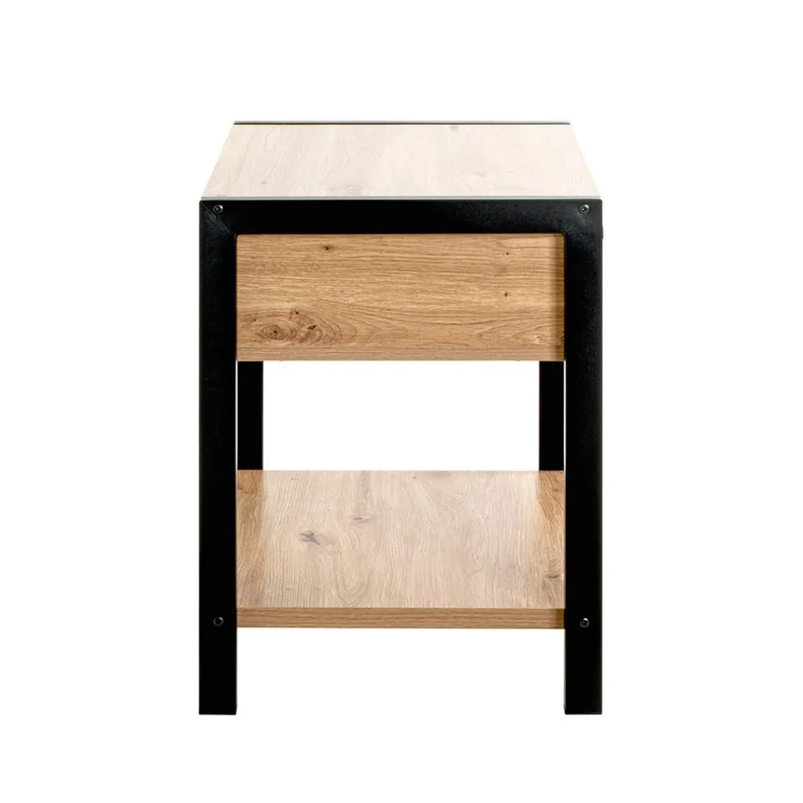 3S. x Home Console en métal noir étagères et tiroir décor chêne Clearance