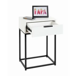 3S. x Home Console en tube d'acier peint par poudrage en noir tiroir en panneau de particules avec décor en blanc Sale