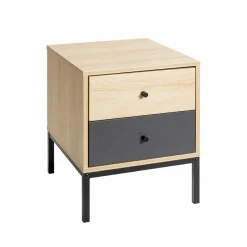 3S. x Home Console en tube d'acier peint en noir par poudrage corps en MDF décor chêne naturel New