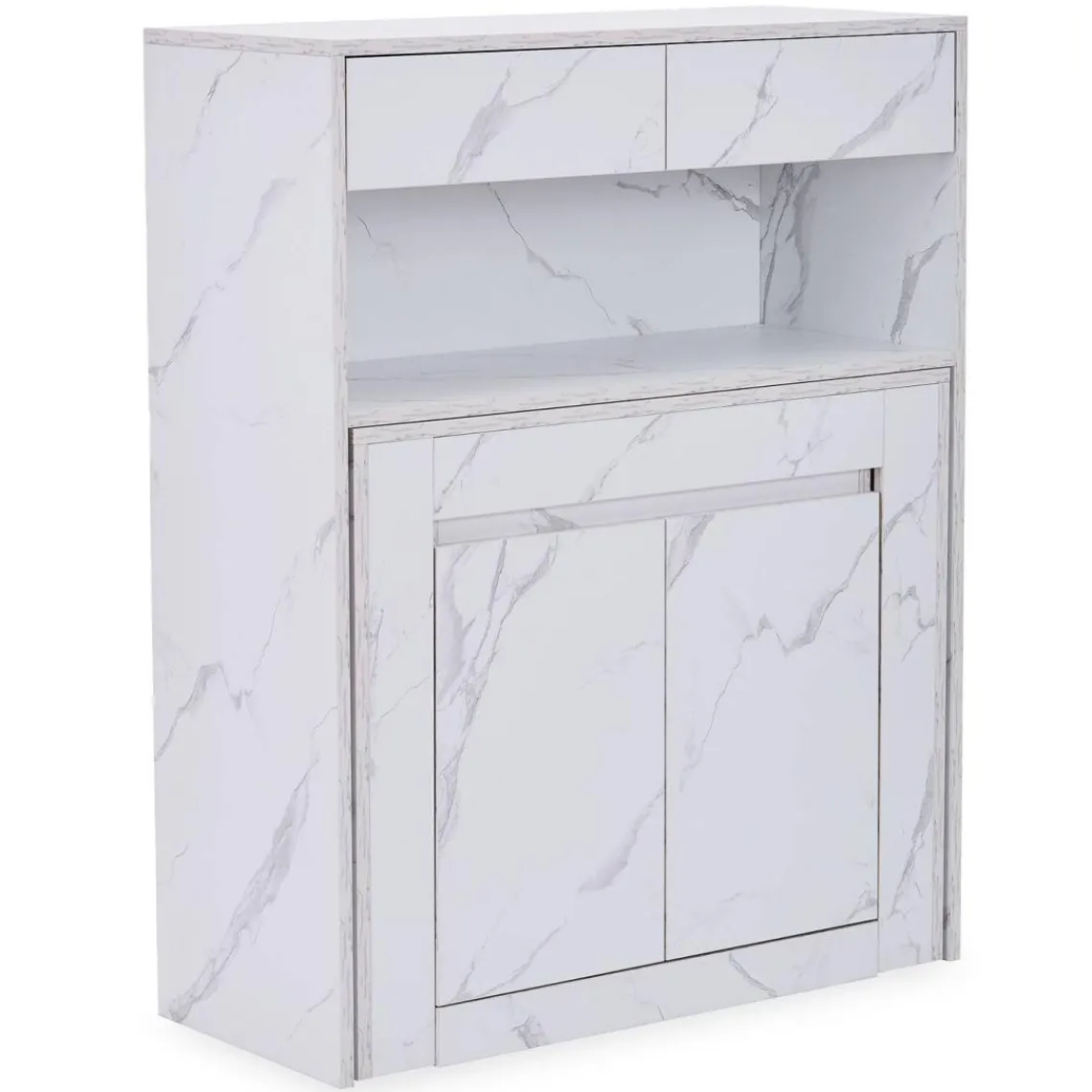 3S. x Home Console extensible avec rangement Fontano Effet marbre blanc