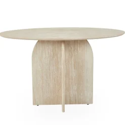 3S. x Home Console moderne ovale Calyptus Effet travertin Beige