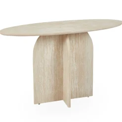 3S. x Home Console moderne ovale Calyptus Effet travertin Beige