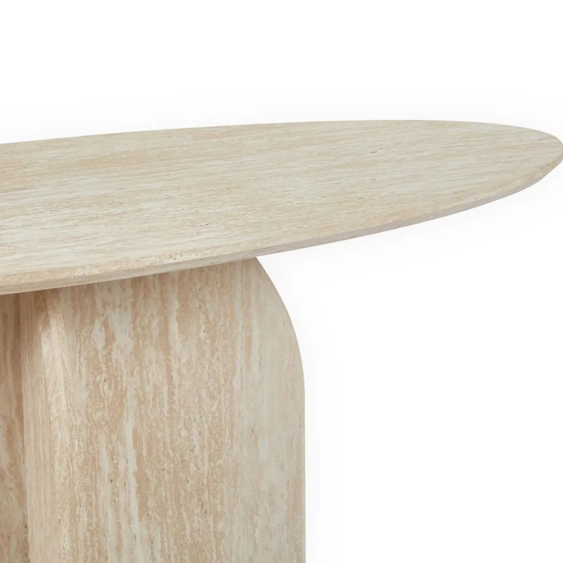 3S. x Home Console moderne ovale Calyptus Effet travertin Beige