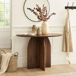 3S. x Home Console moderne ovale Calyptus Bois foncé Clearance