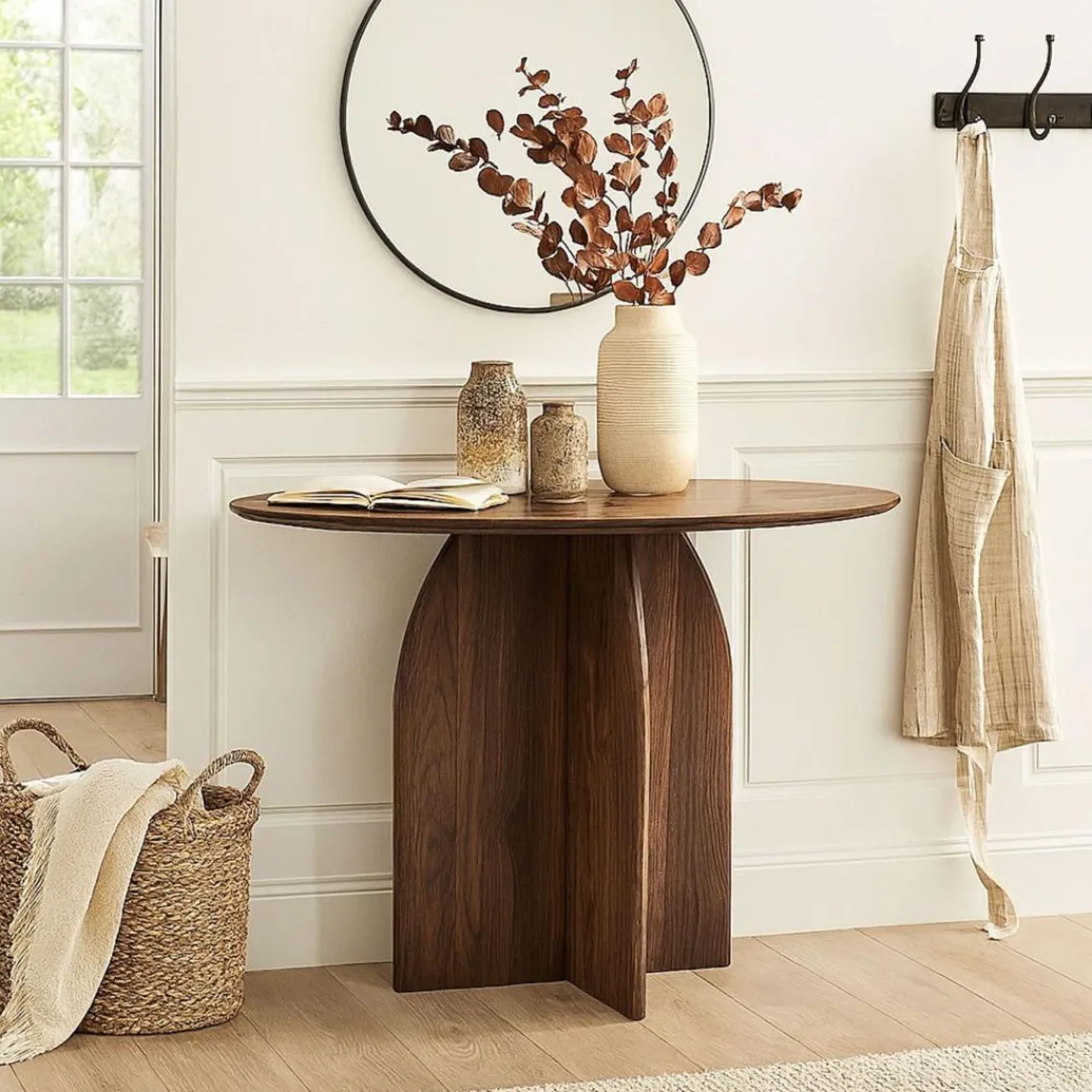 3S. x Home Console moderne ovale Calyptus Bois foncé Clearance