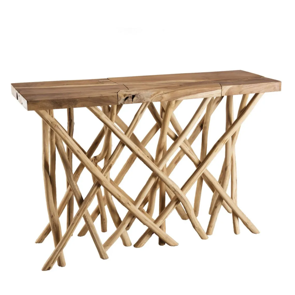 Macabane Console nature plateau bois Teck - pieds bois flotté - KELIA Online