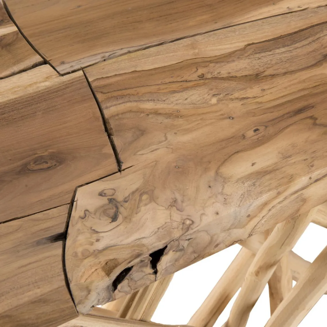 Macabane Console nature plateau bois Teck - pieds bois flotté - KELIA Online