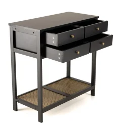 Macabane Console noire 4 tiroirs 1 étagère effet cannage CHARLIE Clearance
