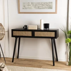Macabane Console noire 2 tiroirs cannage - MIKEL Hot