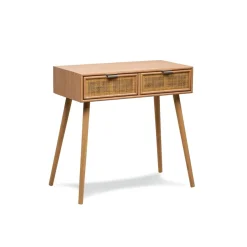 3S. x Home Console scandinave en bois avec 2 tiroirs Cannage Rotin Gris Discount